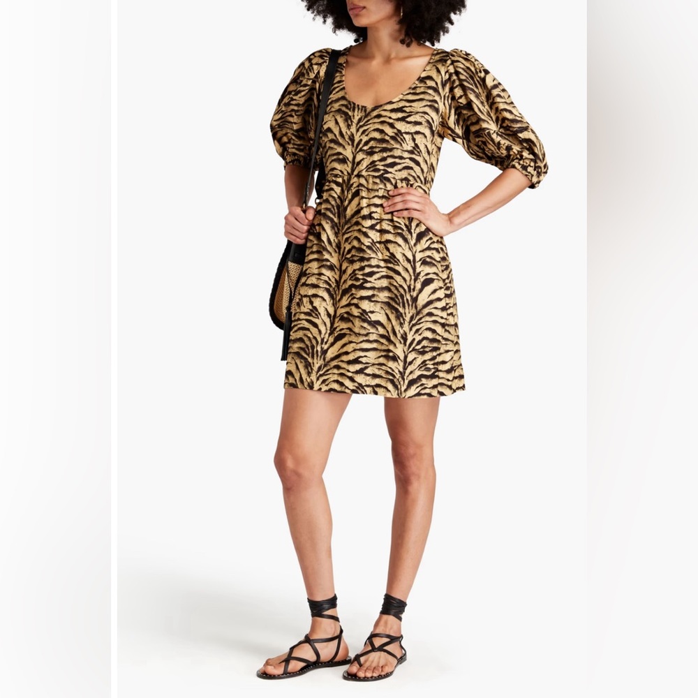 Ba&sh Paris Zola zebra tiger print puff sleeve dress size 3 Large